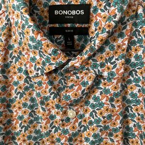 BONOBOS Men's Stretch LARGE Slim Fit Floral Short Sleeve Button Up